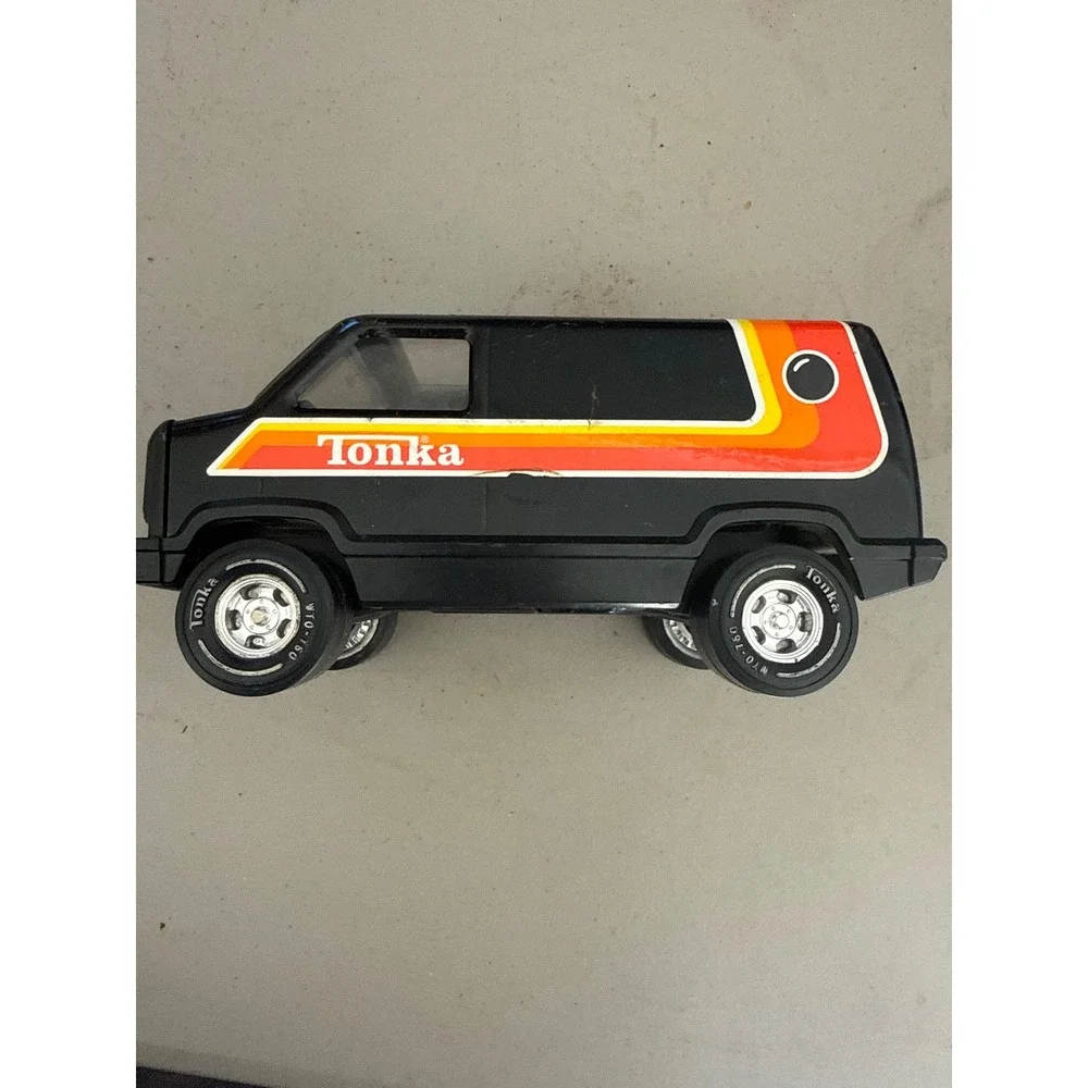 Vintage Tonka Custom Van Black with Orange Sunset Stripes Pressed Steel Toy